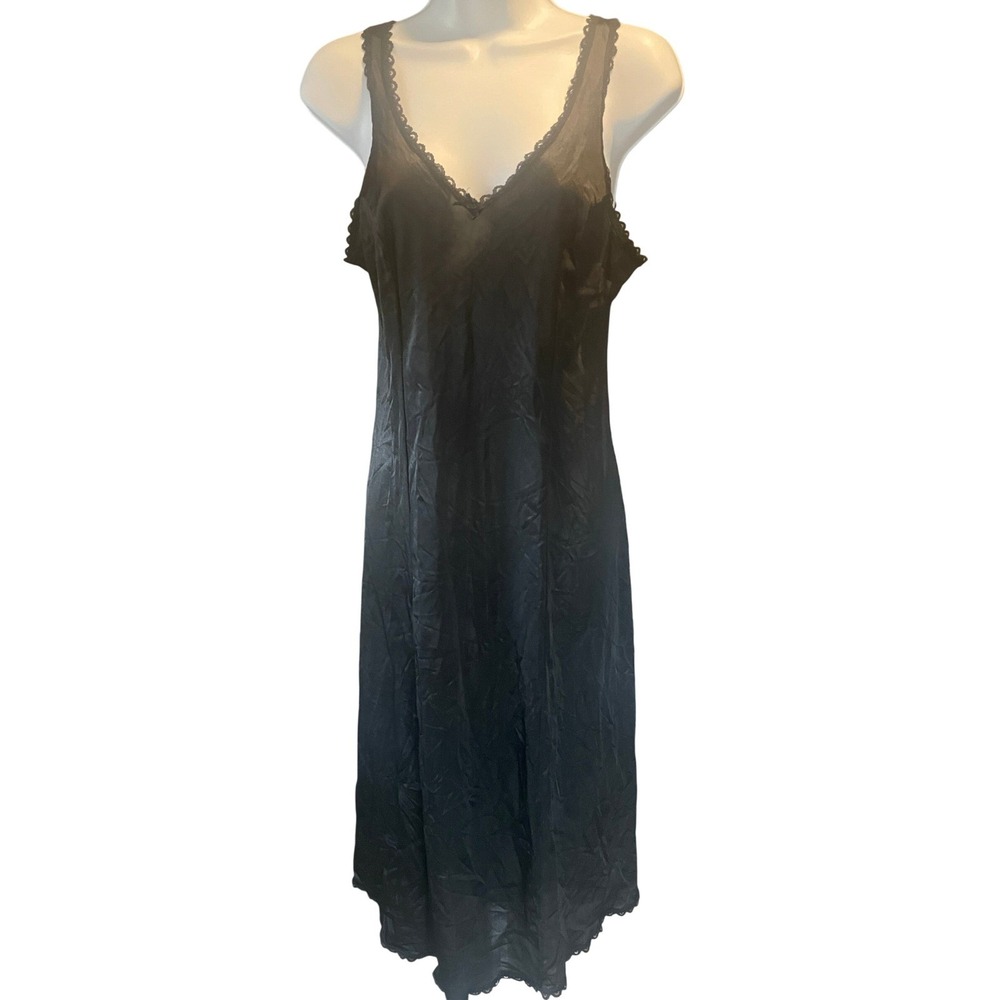 Warners Womens Vintage Y2K Romantic Lace Trim Midi Slip Dress 32 Black Gothic